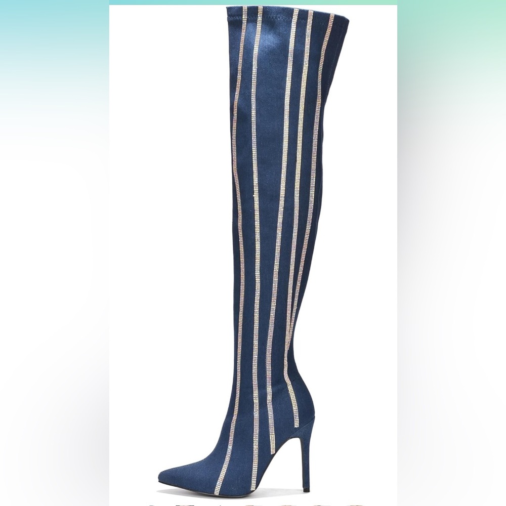 NWOT • Cape Robbin • Hidenim Rhinestone Thigh High Stiletto Boots • Size 6.5 💙🩶